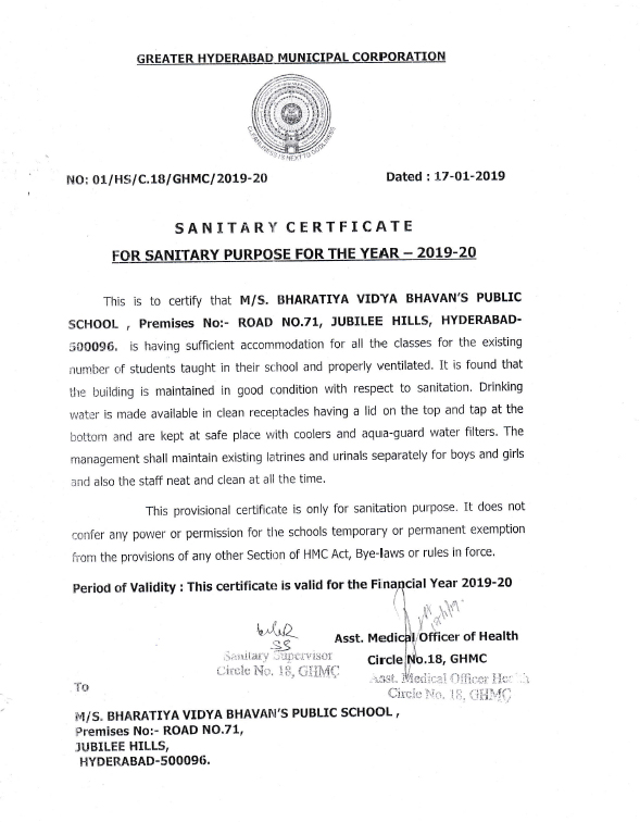 Sanitation Certificate