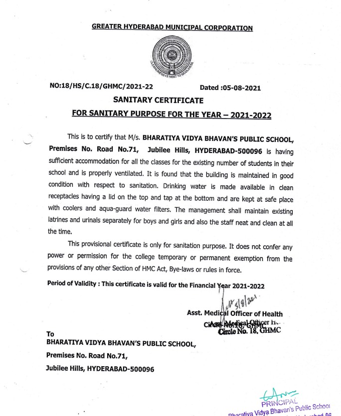 Sanitation Certificate